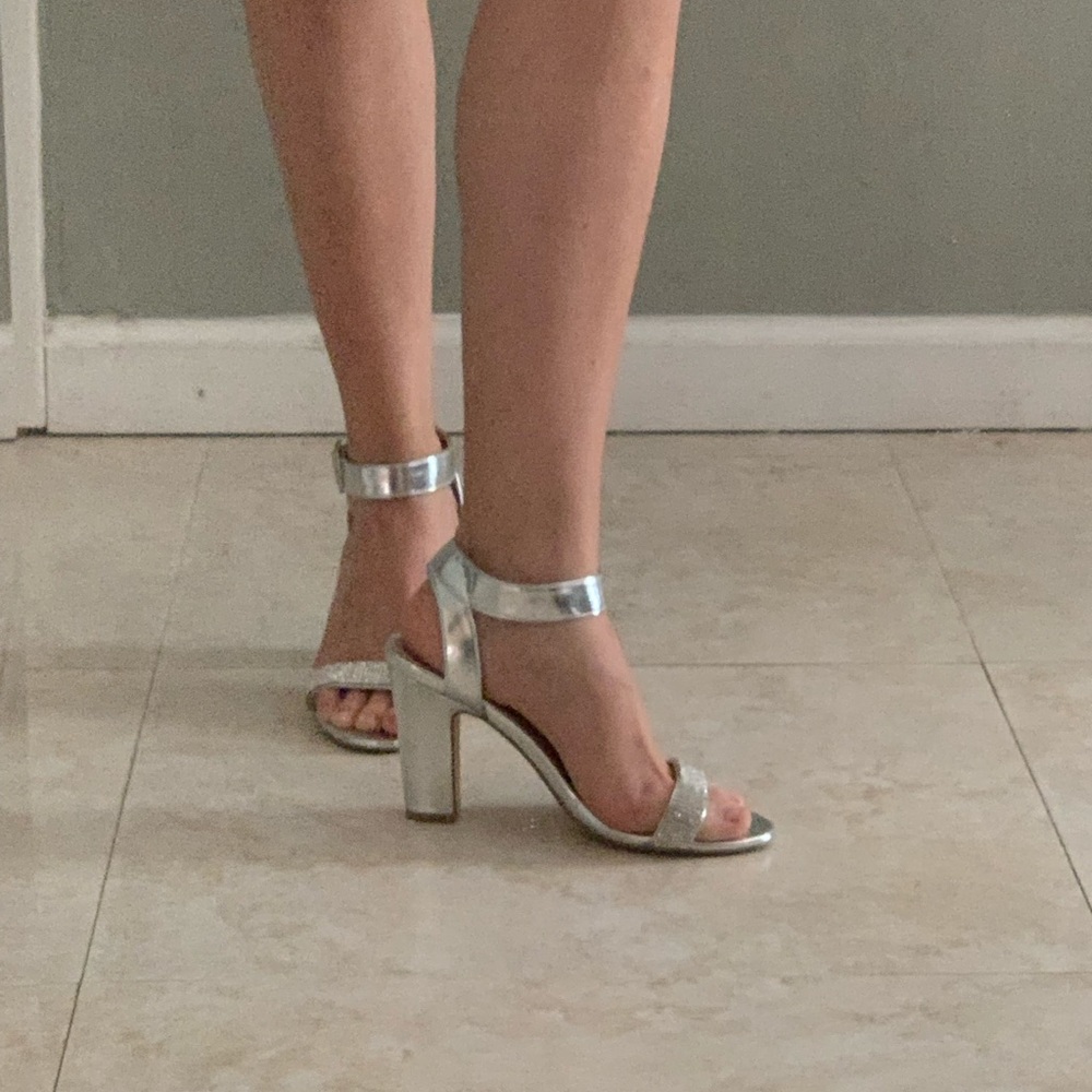 Silver Rhinestone Embossed Heels - Picture 2 of 10
